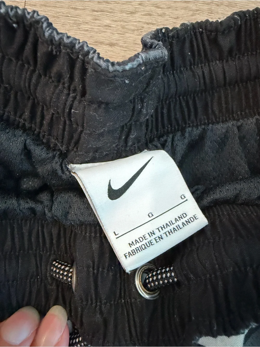 Nike Men’s Black and Gray Striped Swim Trunks